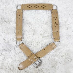 VINTAGE The Buckle Y2K Wide Tan Leather Belt Size XL Tooled Cutout Boho Festival